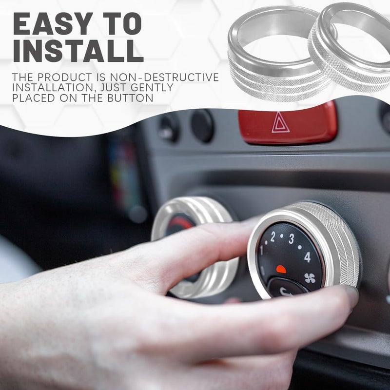 DWARFOO 3PCS Air Conditioner Switch Button Knob Cover, Aluminum Alloy A/C Decal Trim Rings, Car Interior Decor Accessories AC Climate Control Knob Outer Ring Replacement for Dodge Challenger Durango 2015-2022 - Image 4